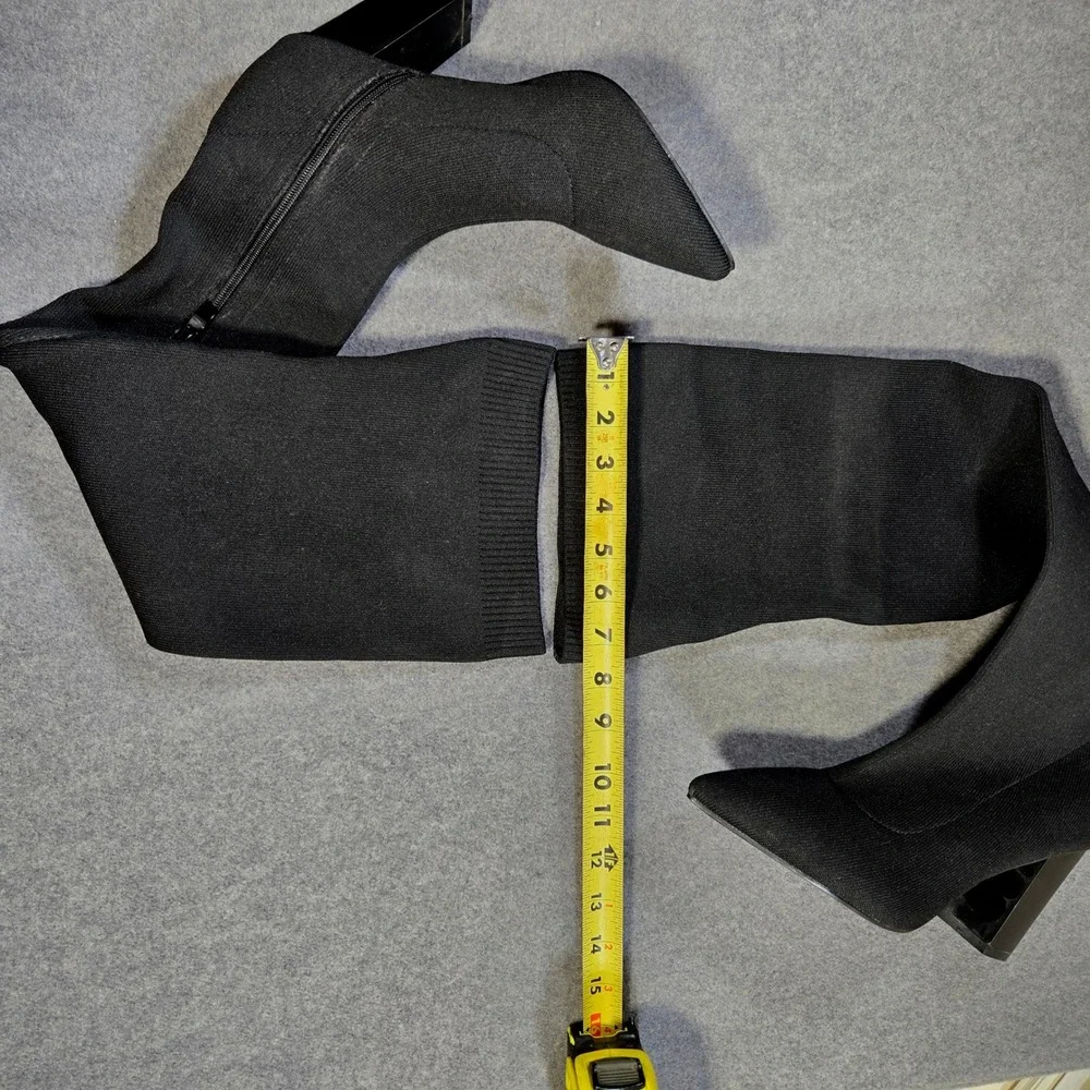 CUCCOO Black Knit Over The Knee‎ Sock Boots Pointed Toe Block Heel Womens Size 9